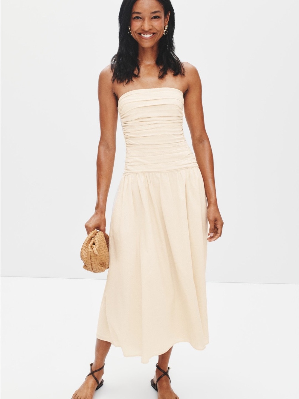 Strapless Cream Midi Dress